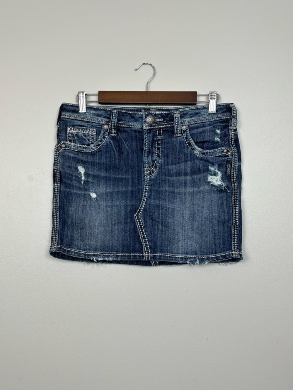Silver‎ Jeans Skirt Womens 27 Blue Francy Mini Denim Stitched Festival Western